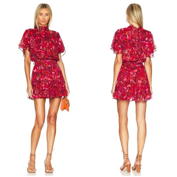 💕MISA LOS ANGELES💕 Saffie Dress ~ Crimson Geo Print Small NWT - Picture 1 of 16